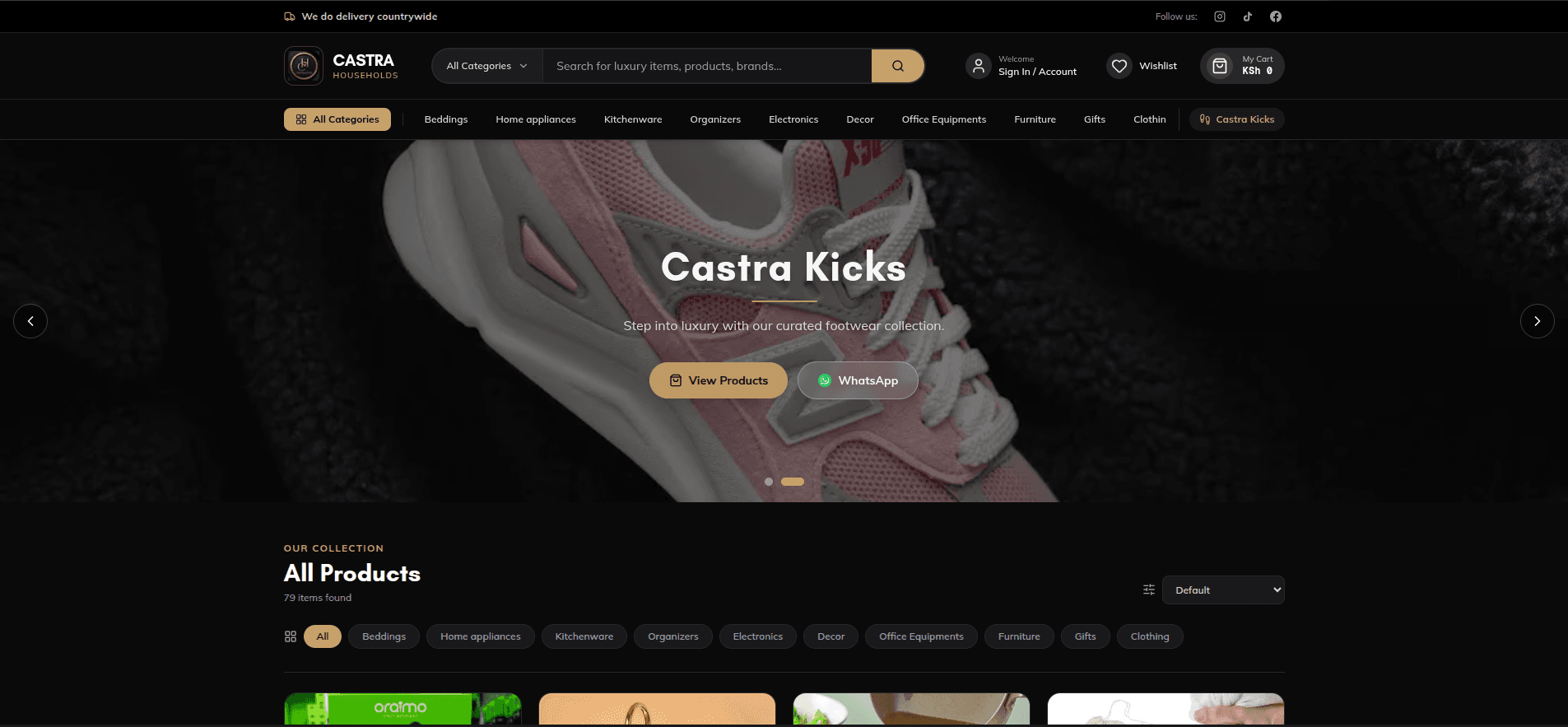 Castra Households and Castra Kicks e-commerce website